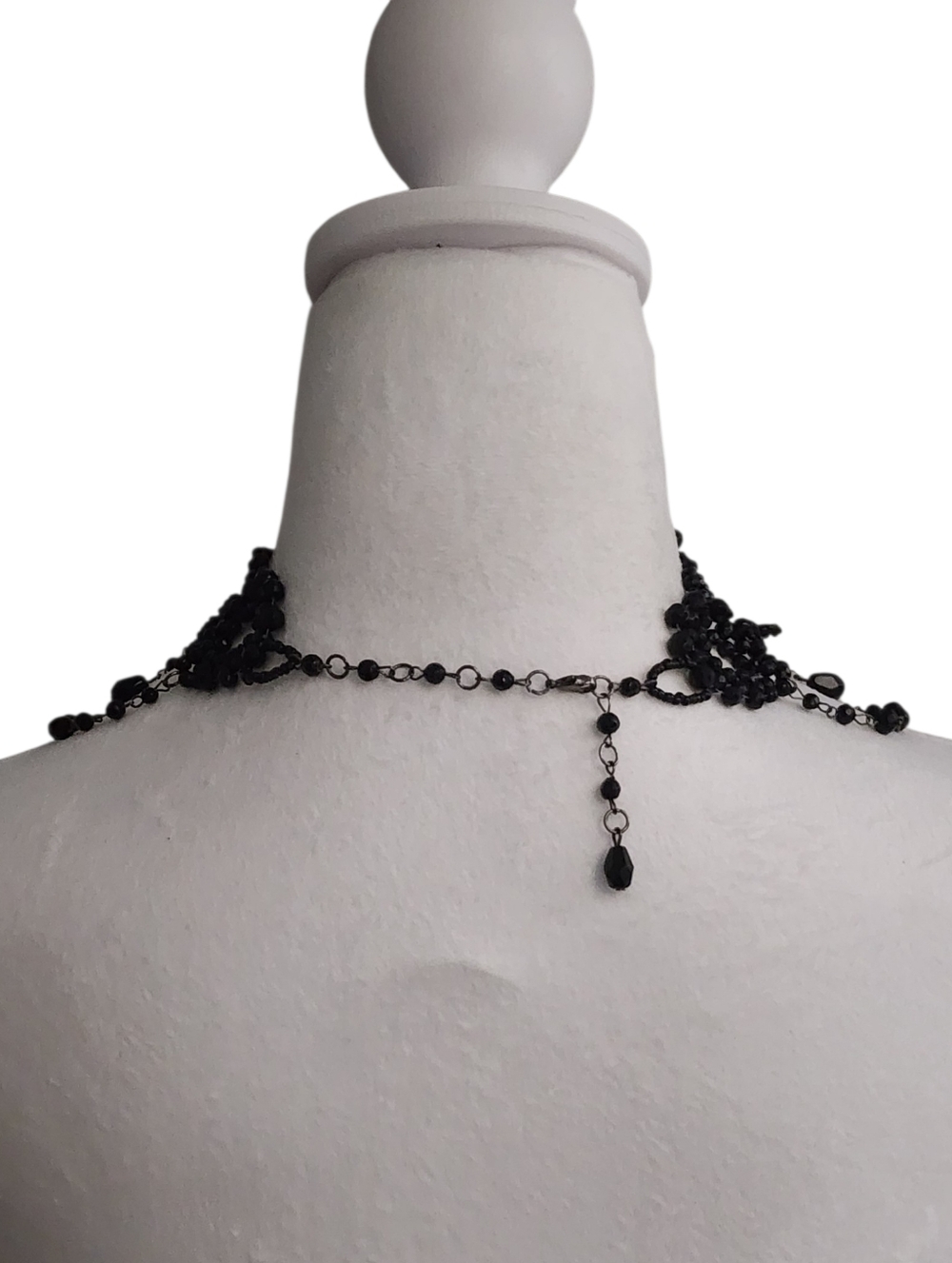Black Victorian Lace Beaded Choker Necklace - Picture 4 of 8